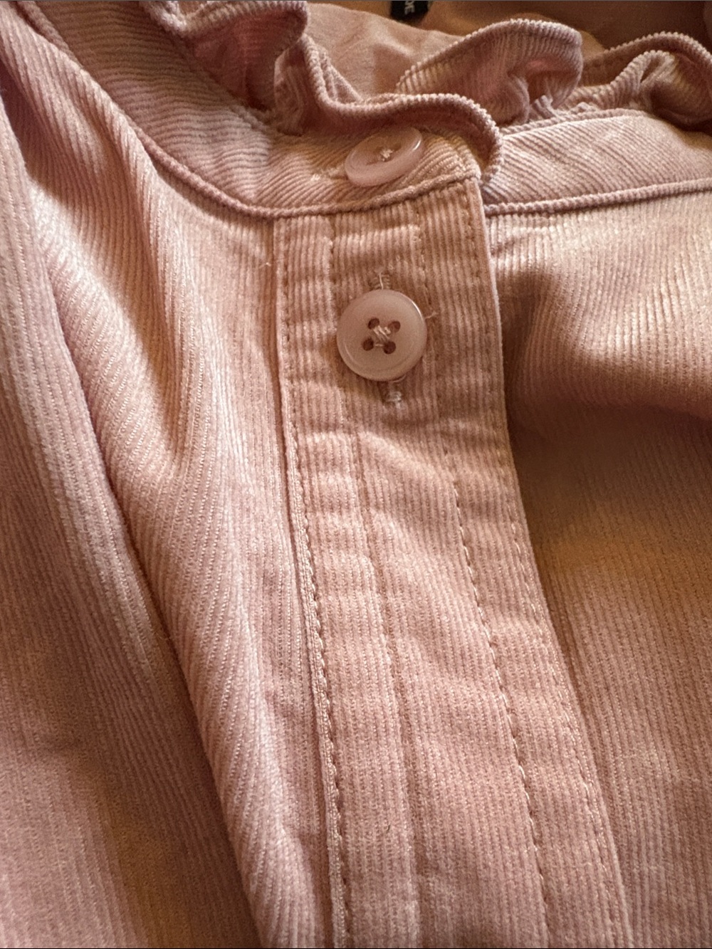 ME+EM Micro Cord Super Soft Pink Ruffle-Neck Button-Front Shirt - Picture 9 of 11